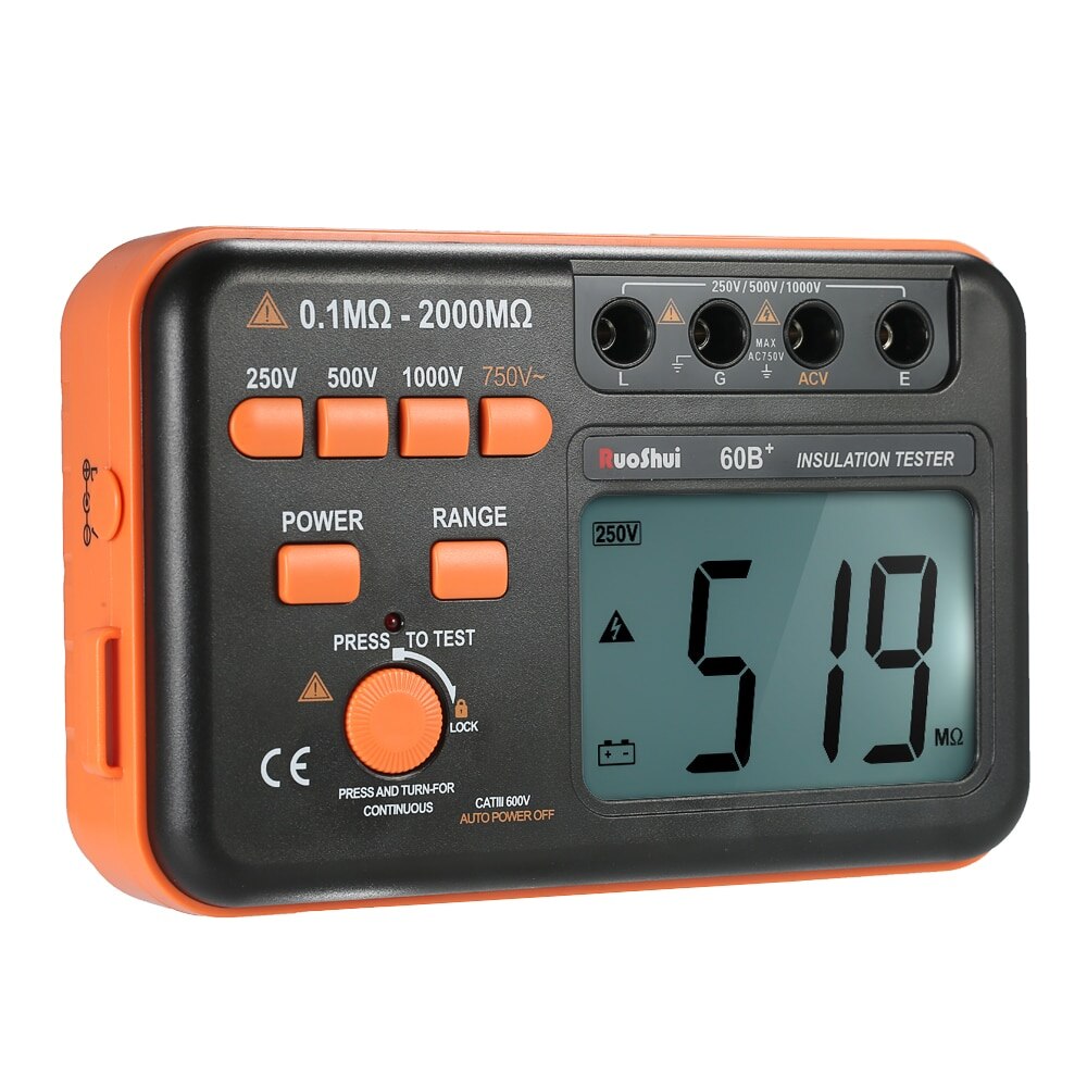 Ruoshui 60b+ 1000v isolationsmodstand meter høj percision megger lcd jord jord tester megohmmeter voltmeter baggrundsbelysning