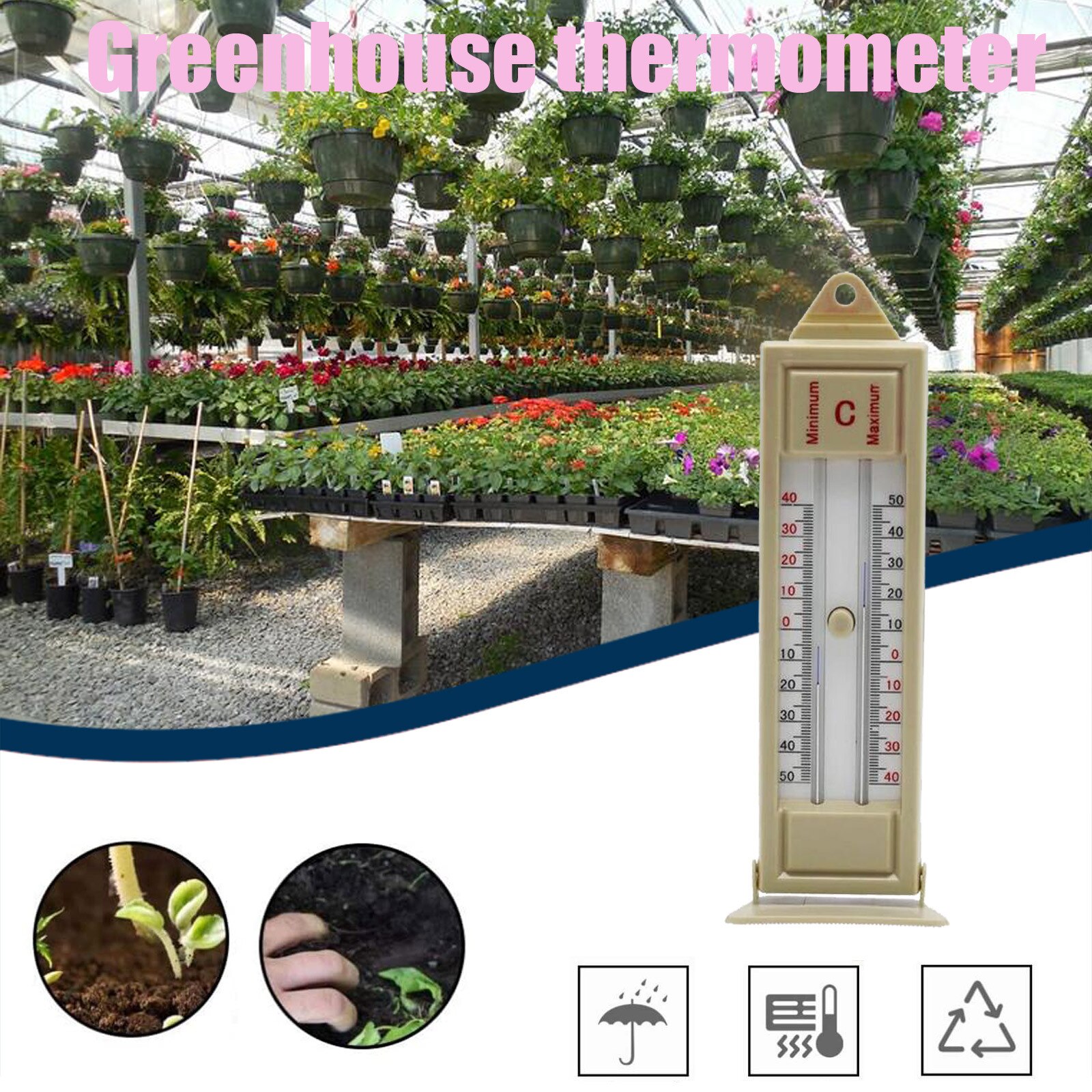 40# Maximum & Minimum Thermometer - Indoor Outdoor Garden Greenhouse Wall Temperature Monitor -40 to 50C / -40 to 120F