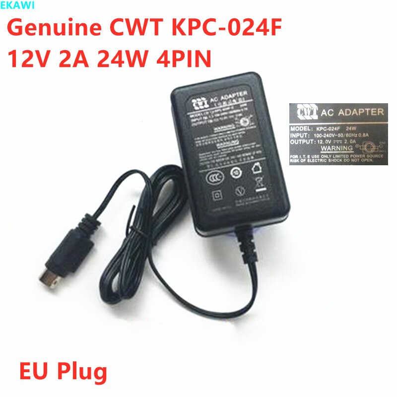 Genuine EU CWT KPC-024F 12V 2A 24W 4PIN AC Adapter For HIKVISION DS-7204HWI-SH Economic WD1 DVR LTD8308T-FT Power Supply Charger
