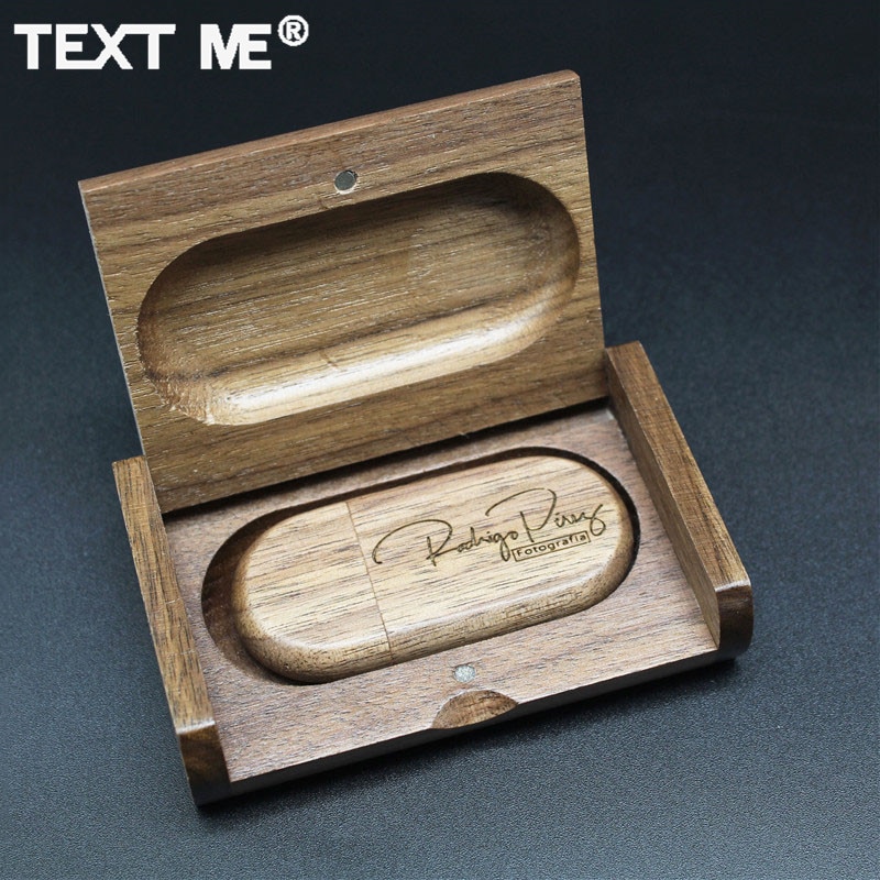 Text me pen drive usb com logo, madeira de derivação + caixa modelo usb2.0 4gb 8gb 16gb 32gb 64gb presente fotografia