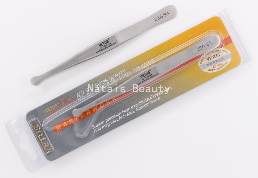 10pcs/lot VETUS stainless steel precision tip tweezers 2-SA eyelash beauty tools best: 33A-SA