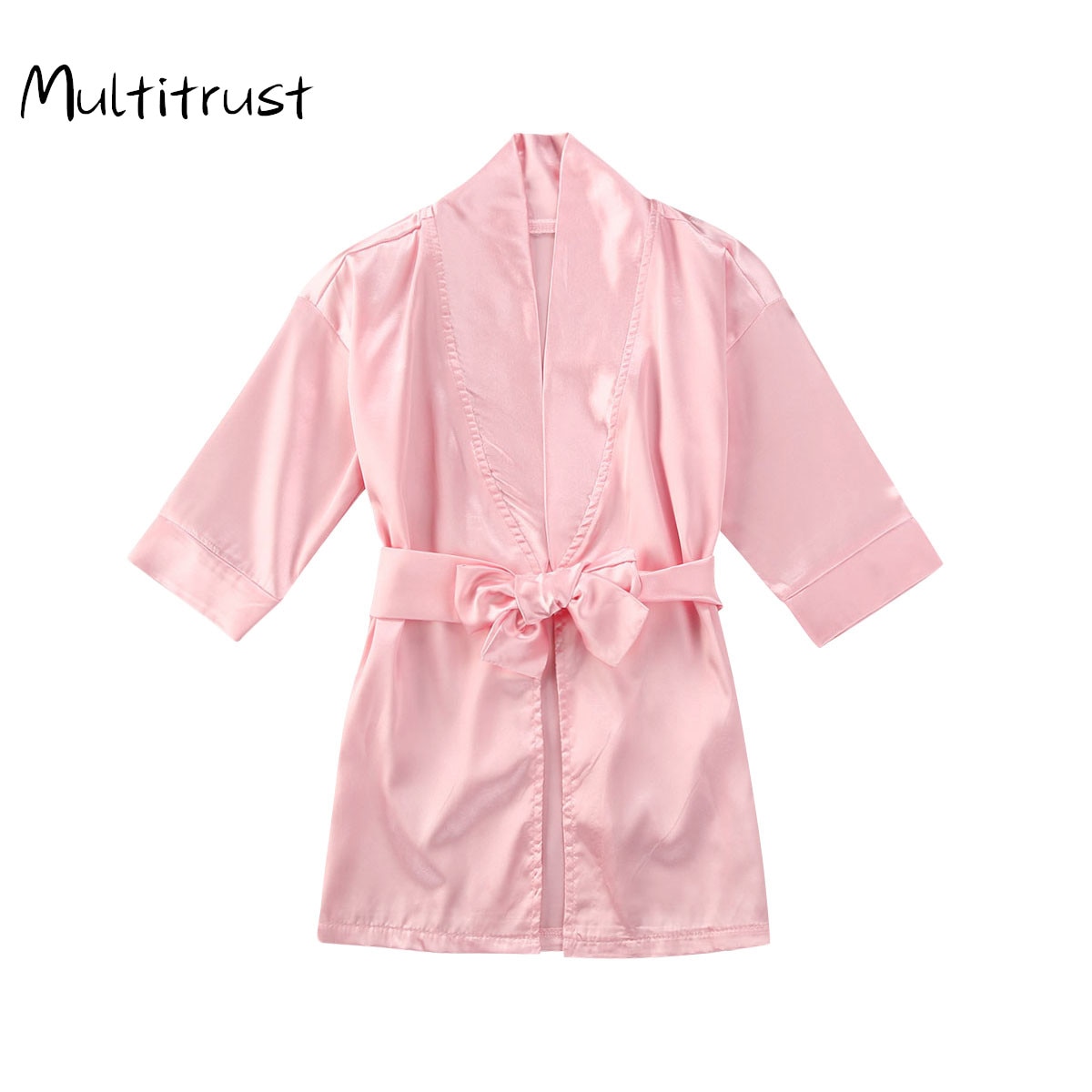 1-7Years Kids Baby Girls Sleepwear Long Sleeve Silk Satin Solid Pajama Summer Autumn Children Nightgown Bathrobe