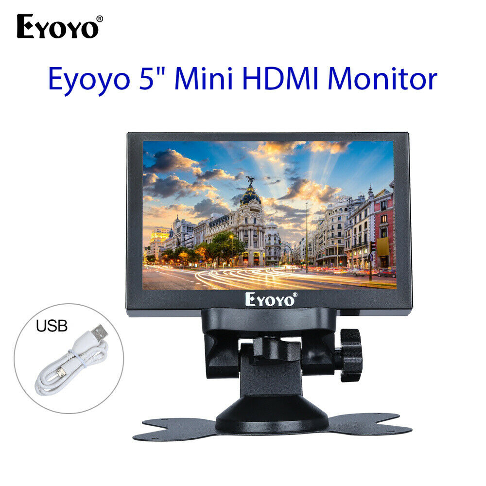 Eyoyo Monitor Mini HDMI de 5 pulgadas 800x480 pantalla de visualización trasera del coche TFT LCD con altavoz integrado de salida BNC/VGA/AV/HDMI