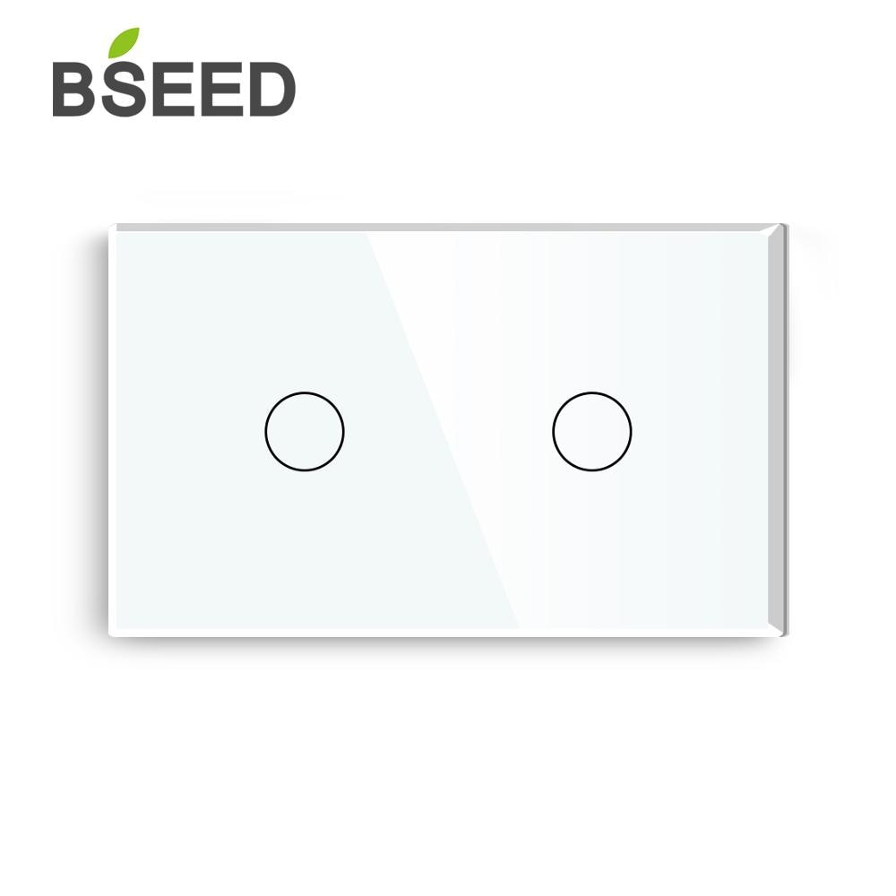 Bseed US Wireless Touch Dimmer Switch 2 Gang 1 Way Dim led Light White Crystal Class Panel Smart Dimmer