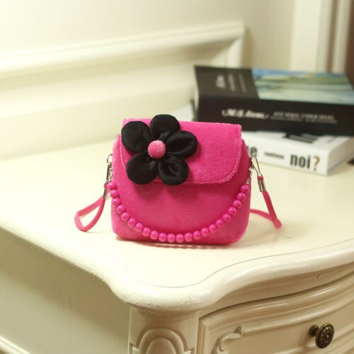 Brand Lovely Baby Girls Kids 3D Flower Mini Zipper Shoulder Messenger Purse Bag Leopard Candy Color Coin Purses: Rose Red