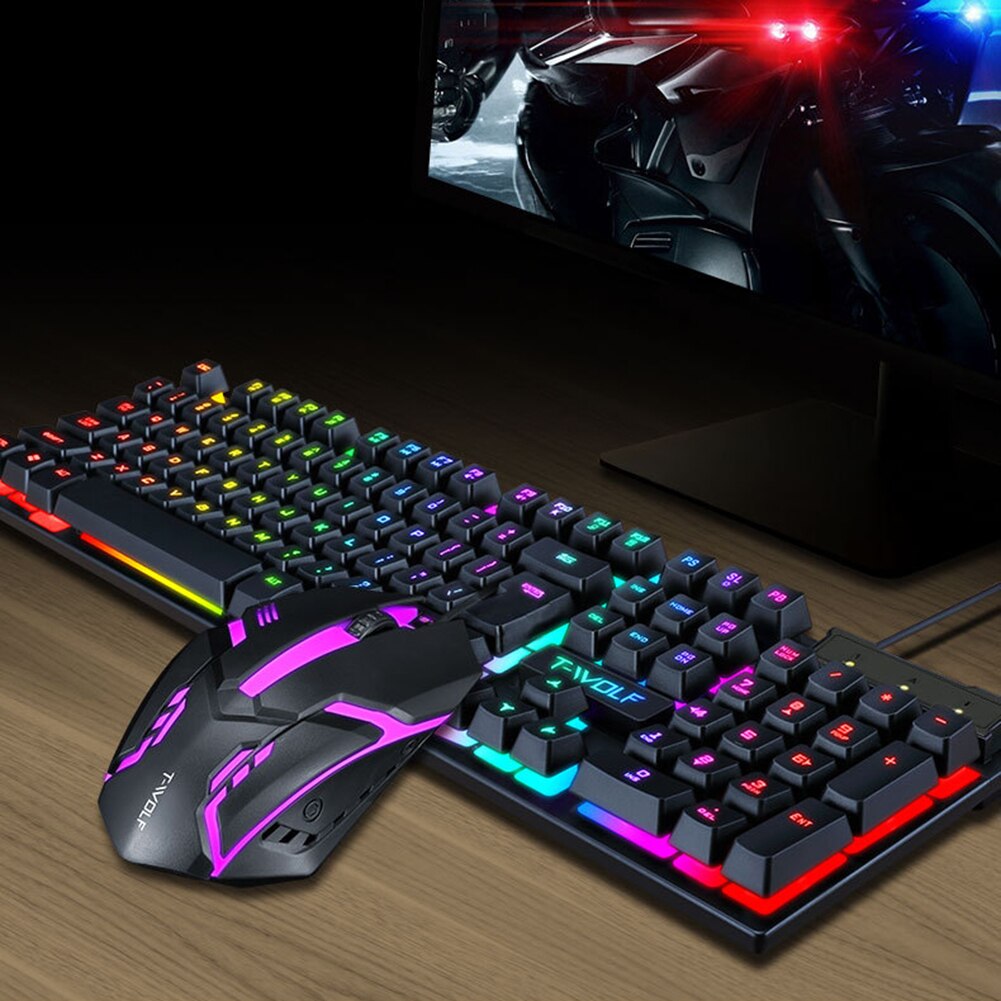 USB Wired Gaming Rainbow RGB Back Light Keyboards Mouse Mice Combos Set Ultra-slim Wired Keyboard