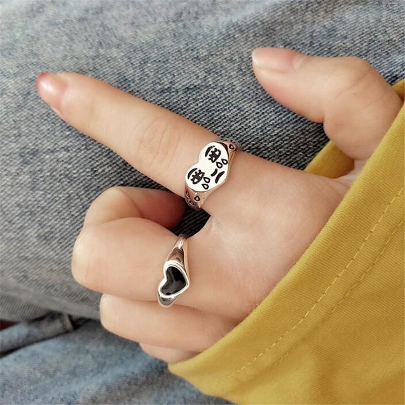 Creativo 2 pz/impostato gridare Viso Anelli a Forma di Cuore Moda Femminile Resizable Anello di colore Argento Dei Monili Delle Signore Regali