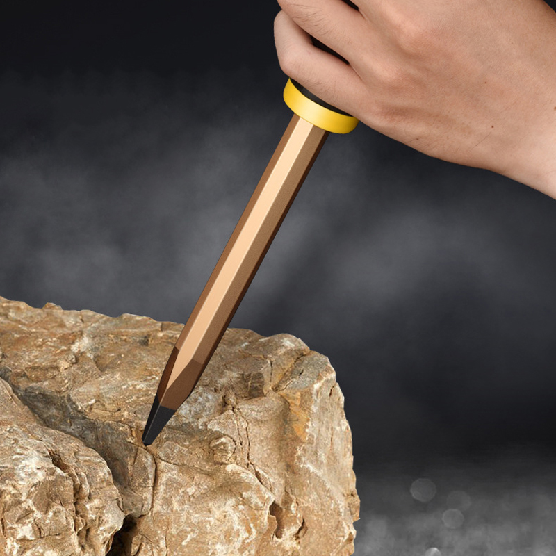 Flat Head Pointed Chisel Stonemason Chisel Hand Guard Chisel Carving Knife Tungsten Alloy Steel Stone Breaking Tool Hand Tools