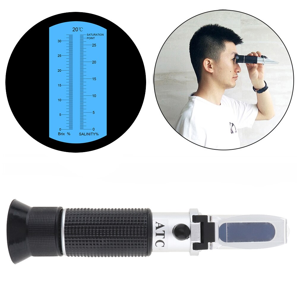 Hand Held 2 In1 0-28% Salinty 0-32%Brix Adjustable Brix & Salt Refractometer with Pipet and Mini Screw Driver Manual Focusing