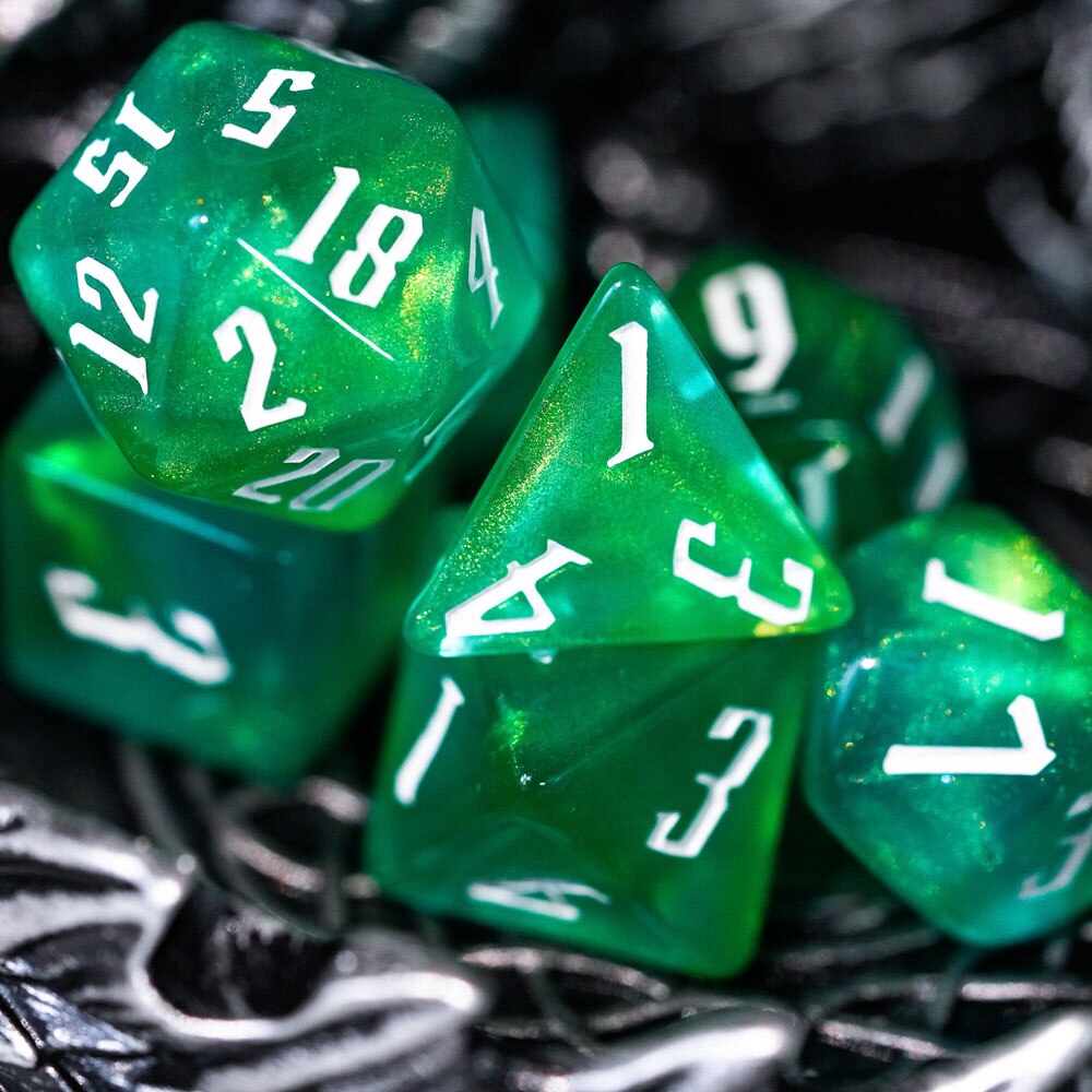 7 Stks/set Meerdere Kleuren Glitter Dnd Dobbelstenen D & D Dobbelstenen D4 D6 D8 D10 D % D12 D20 Polyhedral games Dobbelstenen Set Voor Tafel Games Mtg Rpg: 32 Green White