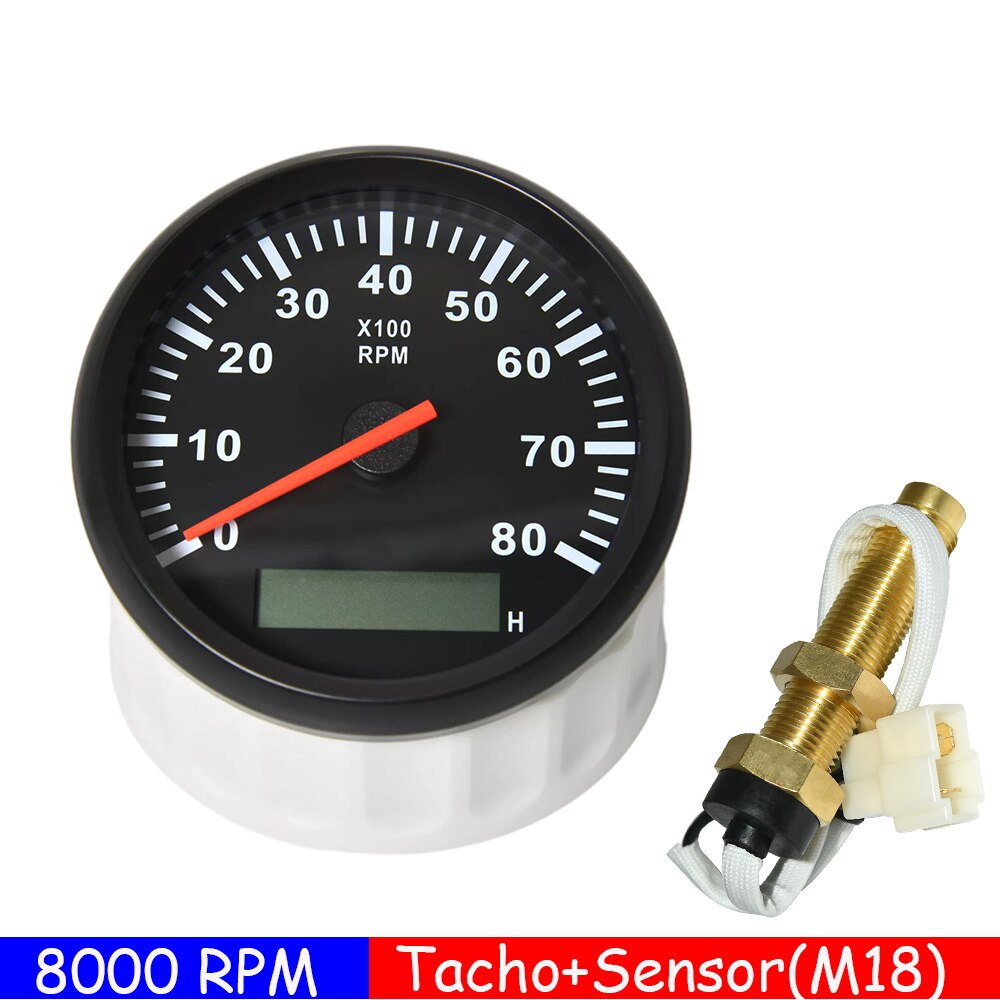 3K 4K 6K 8K RPM Tachometer-lehre Tach Sensor REV Zähler mit Stunde Meter 85mm benzin Diesel 12V 24V Rot Hintergrundbeleuchtung Anzeige: BB 8KRPM with M18