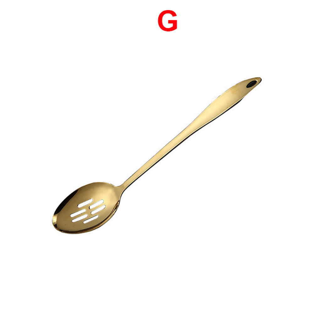 Utensilios de cocina de acero inoxidable y titanio dorado, cuchara, pala, juego de utensilios de cocina: 7