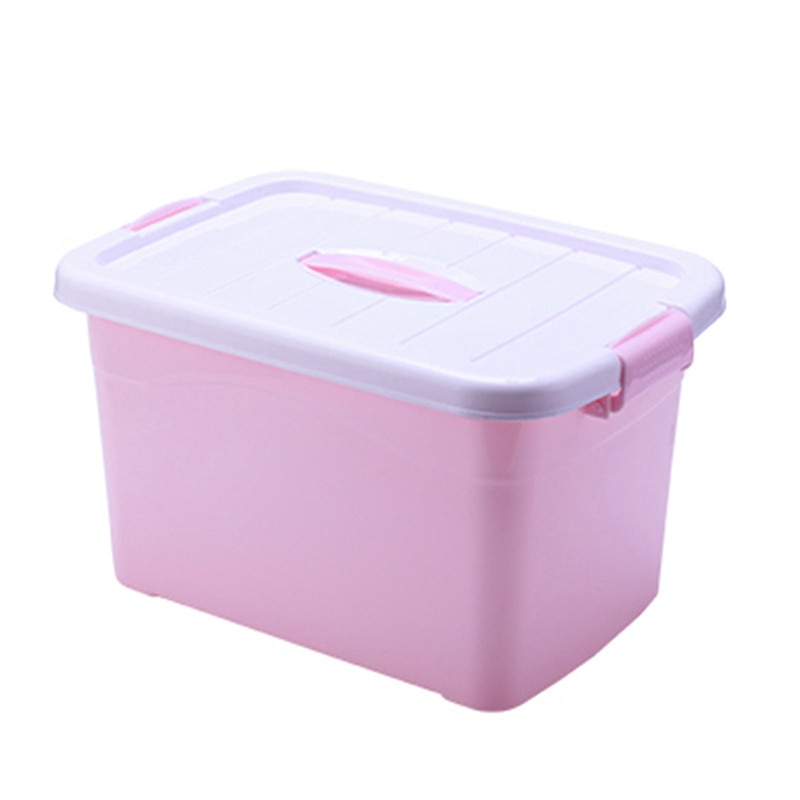 Clothes Storage Box Transparent Thick Clothes Large Capacity Storage Box Place Clothes Sundries Container Organizer Storage Box: S / Pink