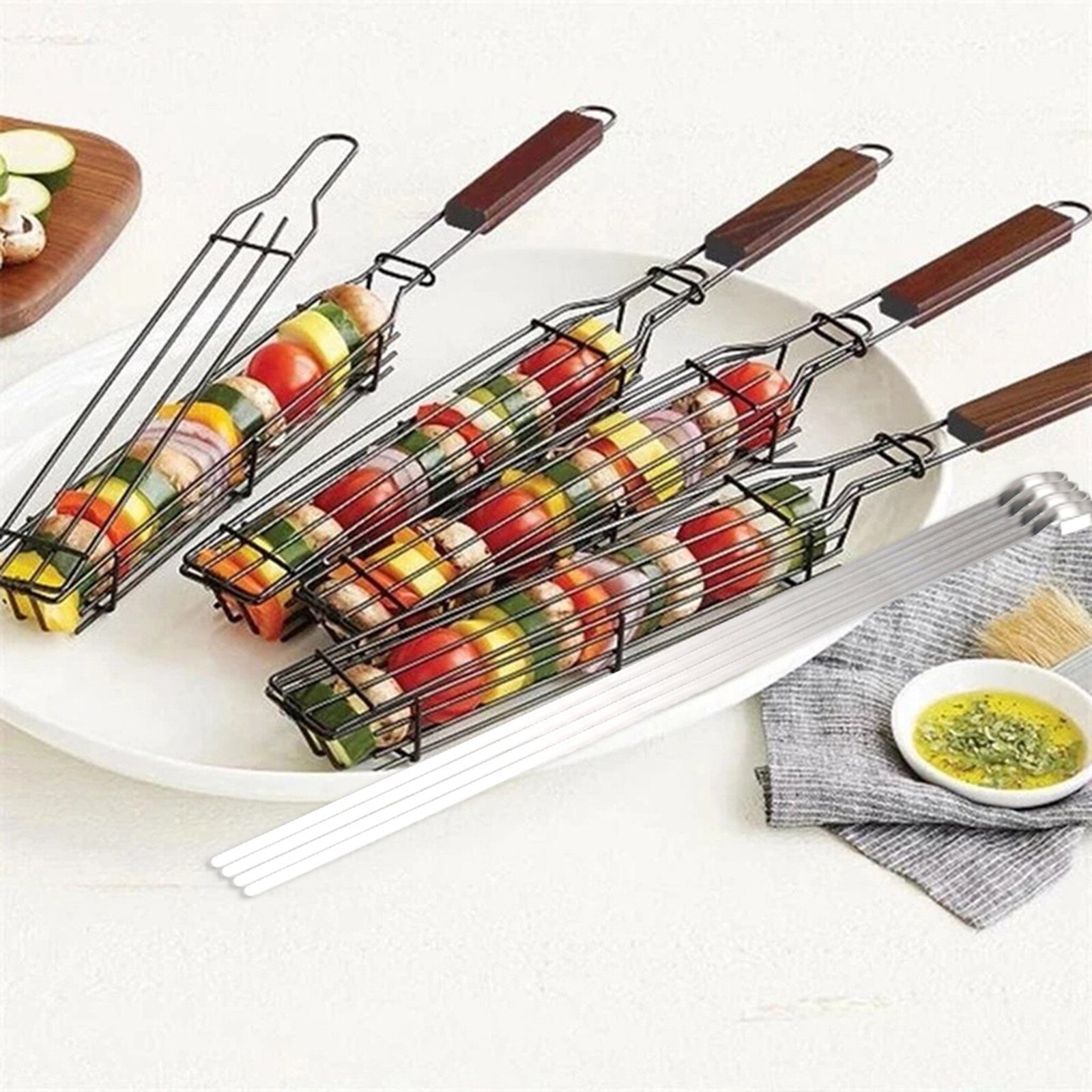 Portable BBQ Grilling Basket Stainless Steel Nonstick Barbecue Grill Basket Tools Grill Mesh for meat Hamburger BBQ tools#45