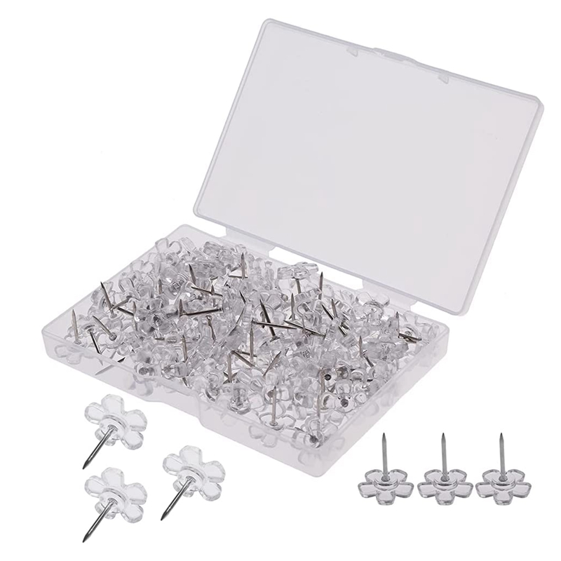 200Pcs Clear Push Pins Plastic Thumb Kopspijkers Platte Bloem Pins Head Push Pins Voor Prikbord/Vilt/Bulletin boards: Default Title