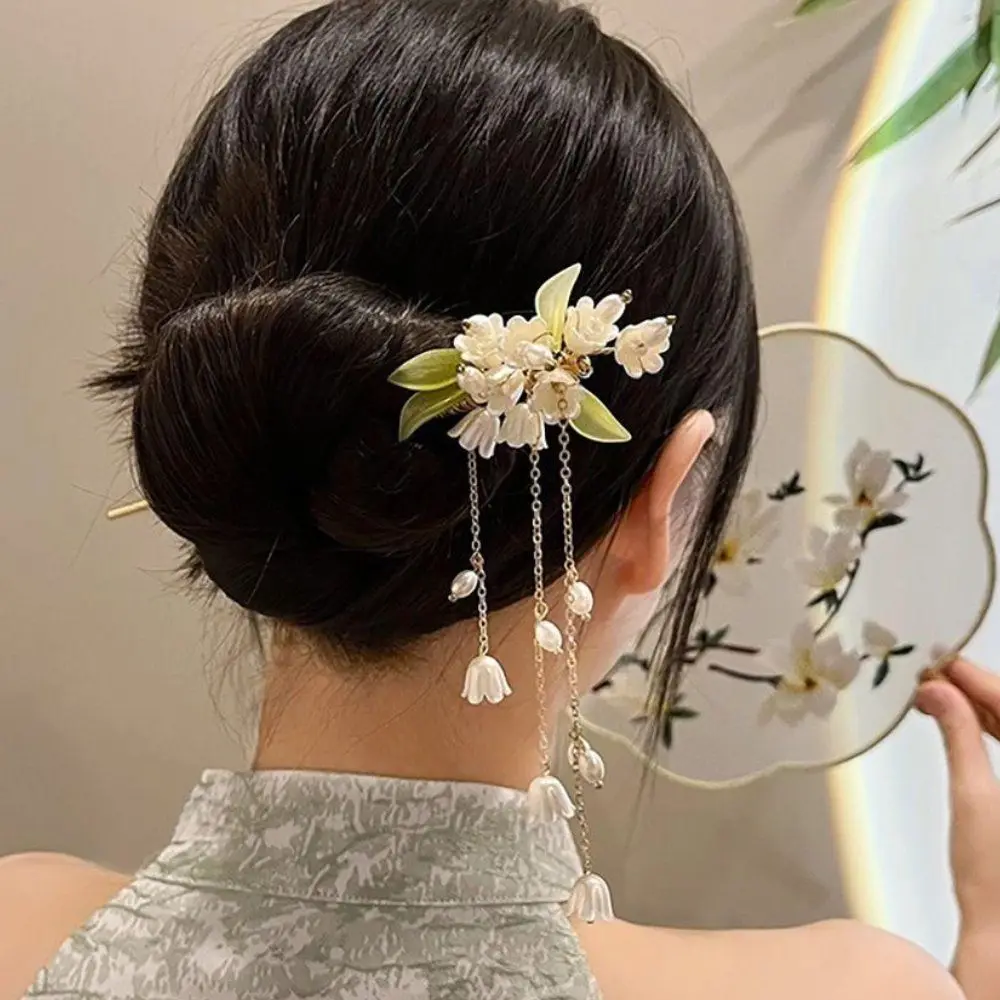 Pinza para el pelo para mujer, estilo chino, borla Retro, perla, diamantes de imitación, horquilla para boda, accesorios para el cabello, horquillas de Metal, joyería