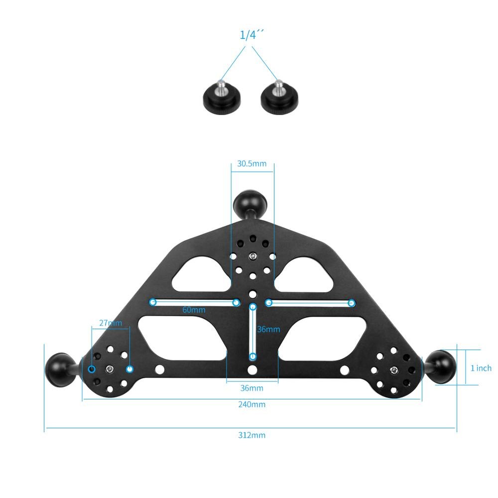 Upgrade Diving Tray Video Triangular Stabilizer Gimbal Tray Rig Bracket Mount for Underwater Light Stand DSLR Camera Tripod Base: Standard Black