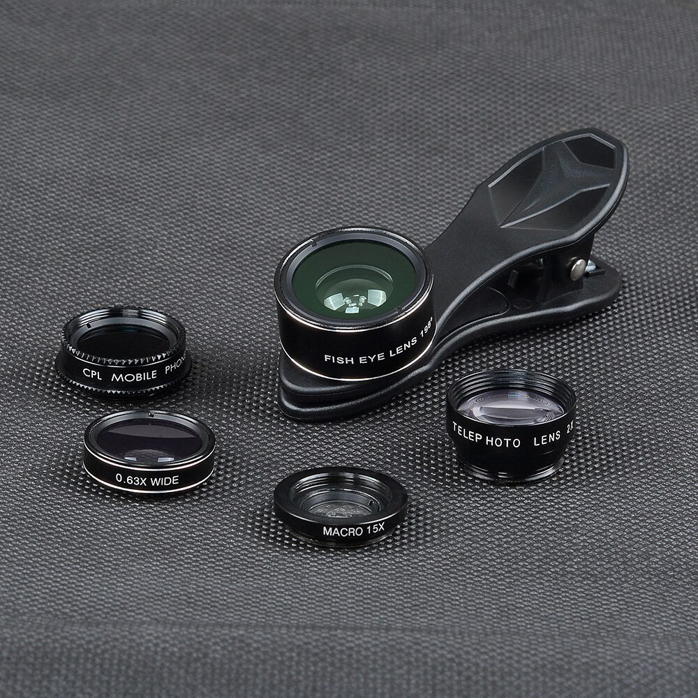 Apexel Optic Lens 198 Fisheye 150 Wide Angle &15x Macro 2X Tele CPL filter Phone Camera Clip Lens for iPhone Xiaomi Samsung DG5