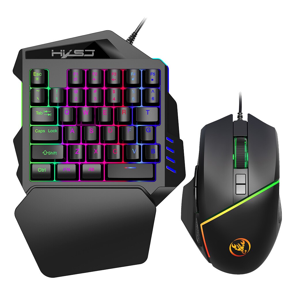 Mini gaming toetsenbord met één hand, muis, combo, usb, bedraad, game, 35 toetsen,  v100+a907 rgb, mechanisch toetsenbord met één linkerhand, polssteun: V100 a876