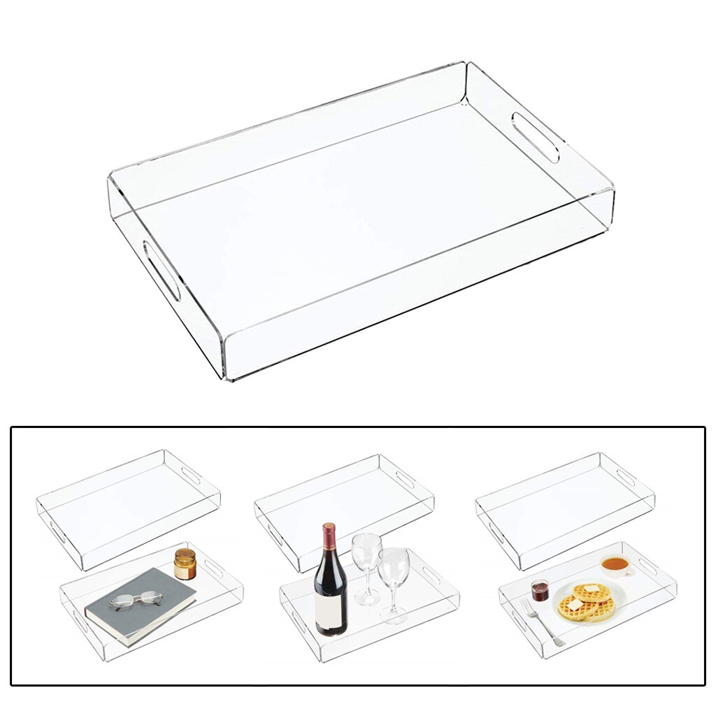 Acrylic Tray Organiser Serving Food Coffee Tea Trays Cosmetic Jewellery Storage: Clear