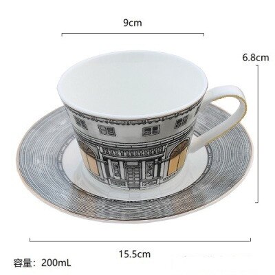 Tekop benporcelæn guldvindue retro svane slot klassisk vind kaffekop boligindretning (indeholder ikke en ske): Gul