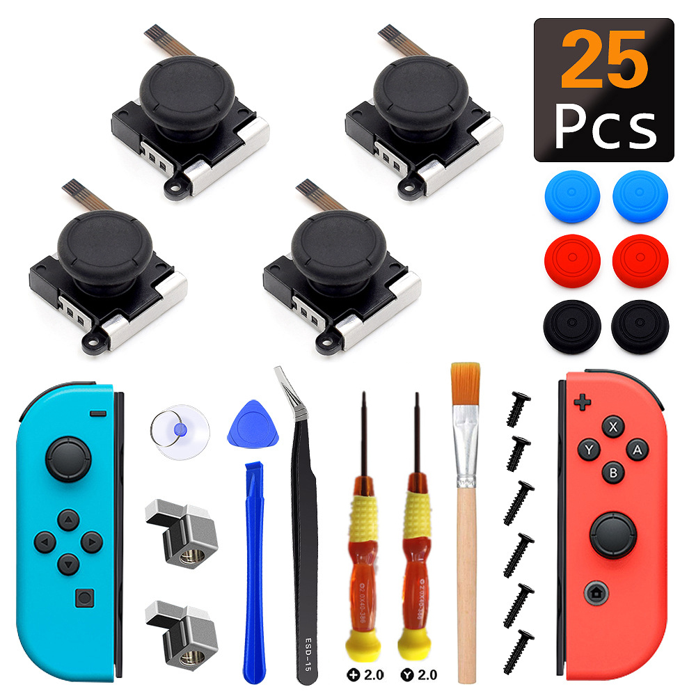 Kit de reparación de repuesto de Joystick NS Joycon 28 en 1, hebillas de Metal deslizantes izquierda y derecha para Nintendo Switch Lite/accesorios Oled: Plata