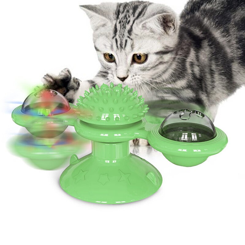 Vindmølle kat legetøj pladespiller drilleri interaktivt kat legetøj puslespil træning kat skrabe kildre kæledyr kugle legetøj: Grøn