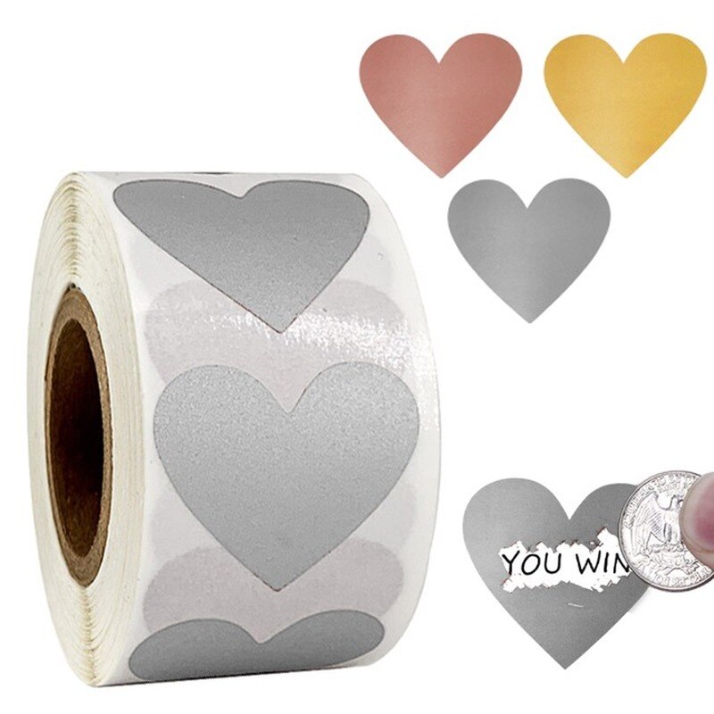3 farver 300 stk hjerteform sølv rose guld skrabe af klistermærker kærlighedsetiket til festaktivitet forretning papirmærkat