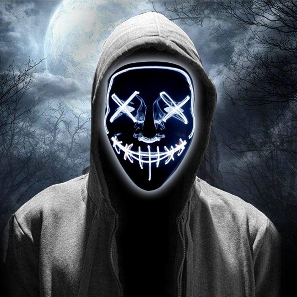 Disfraz de Halloween de miedo máscara de poder LED para iluminar la cara decoración de la mascarada 4 colores seleccionar máscara intermitente LED: Black