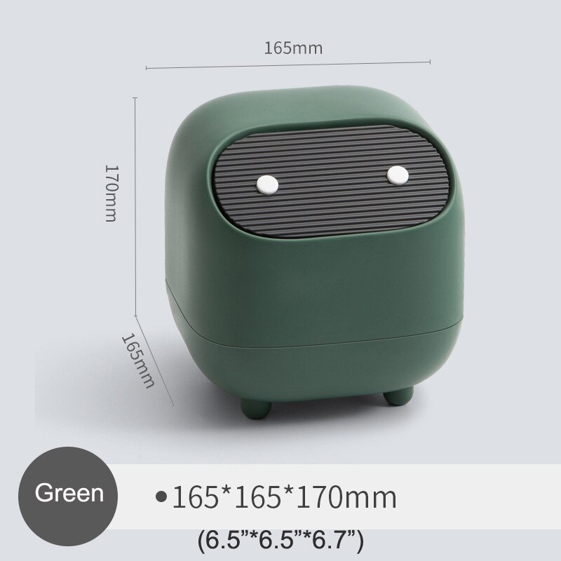 Papelera para escritorio para oficina, mesa de café, cocina, Cubo de basura pequeña, cubo de basura de plástico bonito, tapa para agitar, prensa de cesta de papel pequeña: Verde