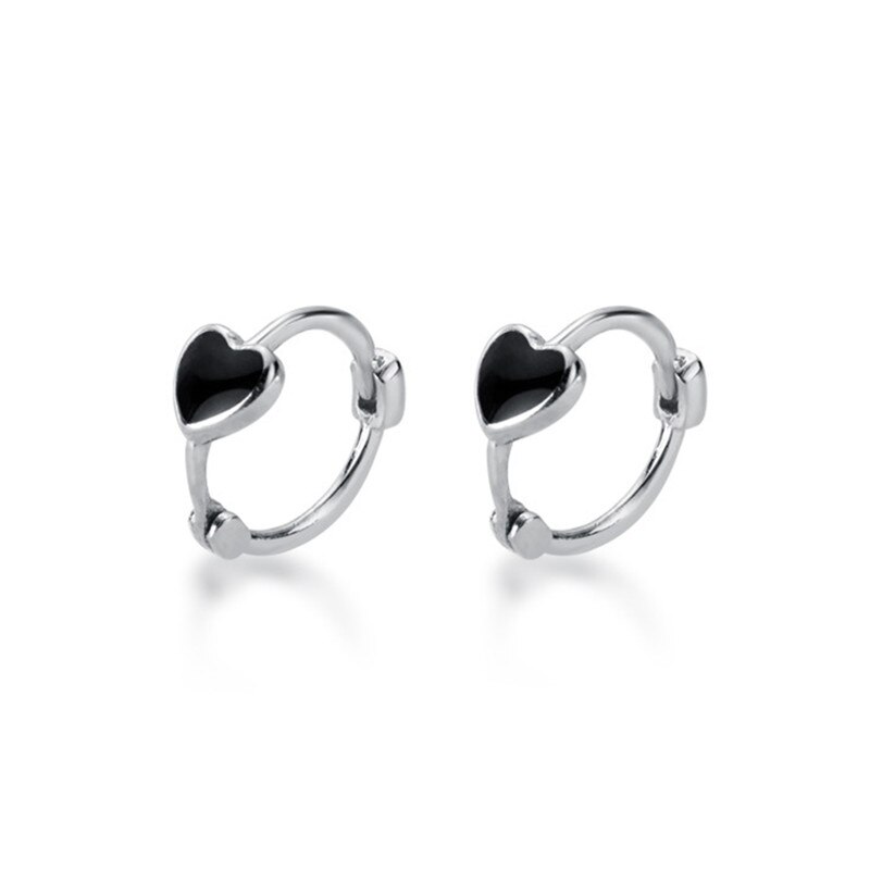 Huggie – boucles d'oreilles en forme de cœur pour femmes et filles, bijoux fins de fête, en argent Sterling 100% véritable émail couleur noire, 925