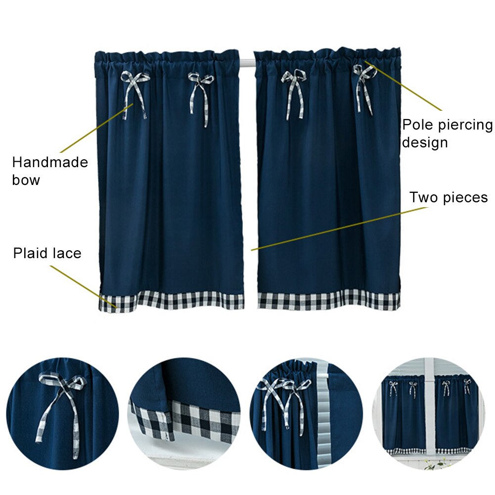 fast farge bowknot kjøkken kort gardin vindu valance drapere student seng gardin hjem balkong vindu dekorasjon
