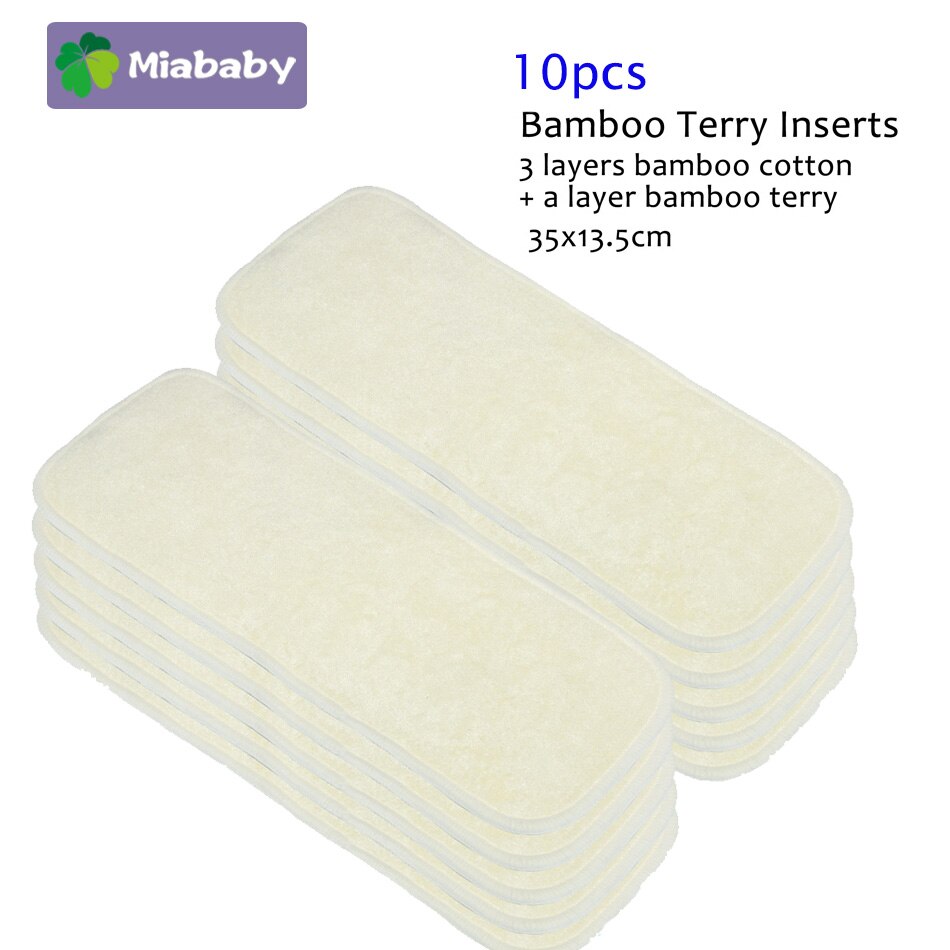 Miababy 5/10 pcs 4 layers Bamboo Cotton/Terry Cloth Diaper Insert Washable Cloth Nappy for Baby Diapers 35*13.5cm Baby diaper: 10pcs pack