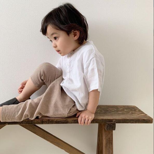 Dojhonkids bomuld linned toppe sommer korte ærmer børn piger drenge bluser solide bløde skjorter børn toppe afslappet korea japan baby t-shirt