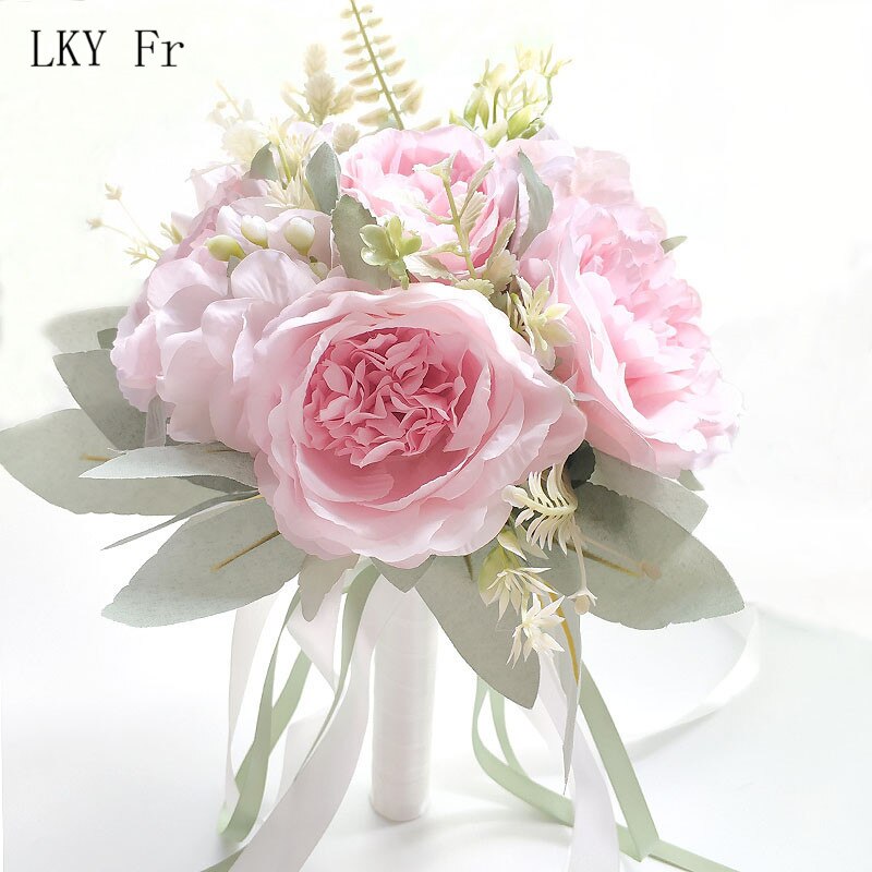 LKY Fr Hochzeit Strauß für Braut Brautjungfern Weiß Braut Blumensträuße Blumen Lila die Seide Pfingstrosen Hochzeit Strauß Hochzeit Liefert: Violett Braut Strauß