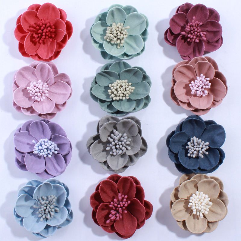 10 pièces 5 CM solide artificielle feutre fleurs pour cheveux accessoires avec étamine bandeau vêtements accessoires U choisir les couleurs