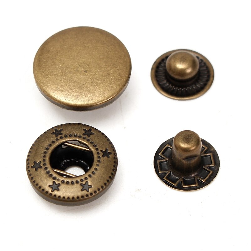 KiWarm On 30 Sets 15 mm Antique Brass Snap Fasteners Popper Press Stud Button Leather Tool Kit Material+ Hand Tool Set