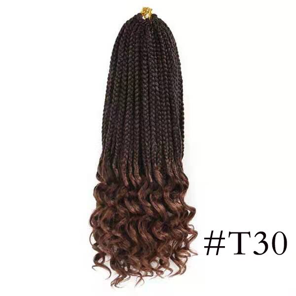 Girl Crochet Hair Box Braids Curly Ends 14 18 24 Inch Ombre Synthetic Hair for Braids 22 Strands Box Braiding Hair Extensions: T30 / 14inches