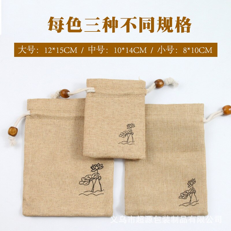 Pure Cotton Bags Packing Jewelry Drawstring bag Wedding Candy Wrappling Reusable Sachet Print Lotus Display Pack Bags