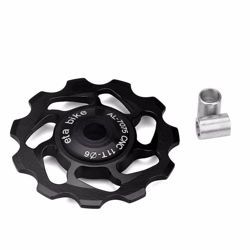 Ciclismo de montaña MTB bicicleta de carretera bicicleta 11T trasero cambio de marchas con poleas rueda de tensión Polea guía cojinete de cerámica de aleación de aluminio: Black