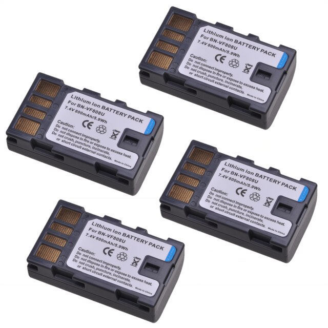 4 batteries BN-VF808 pour JVC BN-VF808U BN VF808 VF808U VF808US VF808UE, GZ-HD7, GZ-MG575, GZ-MG555, GR-D750, GR-D760: 4x Battery