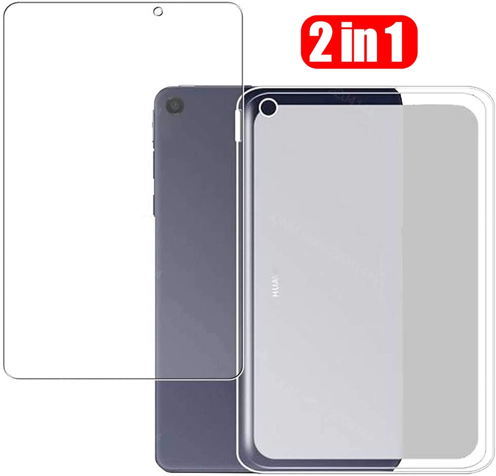 Capa 2 em 1 de silicone tpu com vidro, proteção para huawei matepad t8 8.0 2020 protetor de tela matepad t8