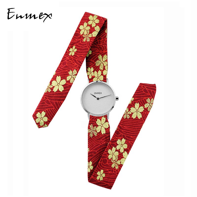 Lady simple watch Enmex strappy cotton watch MULAN style chinese Princess red-crowned crane quartz wristwatch: rcherry