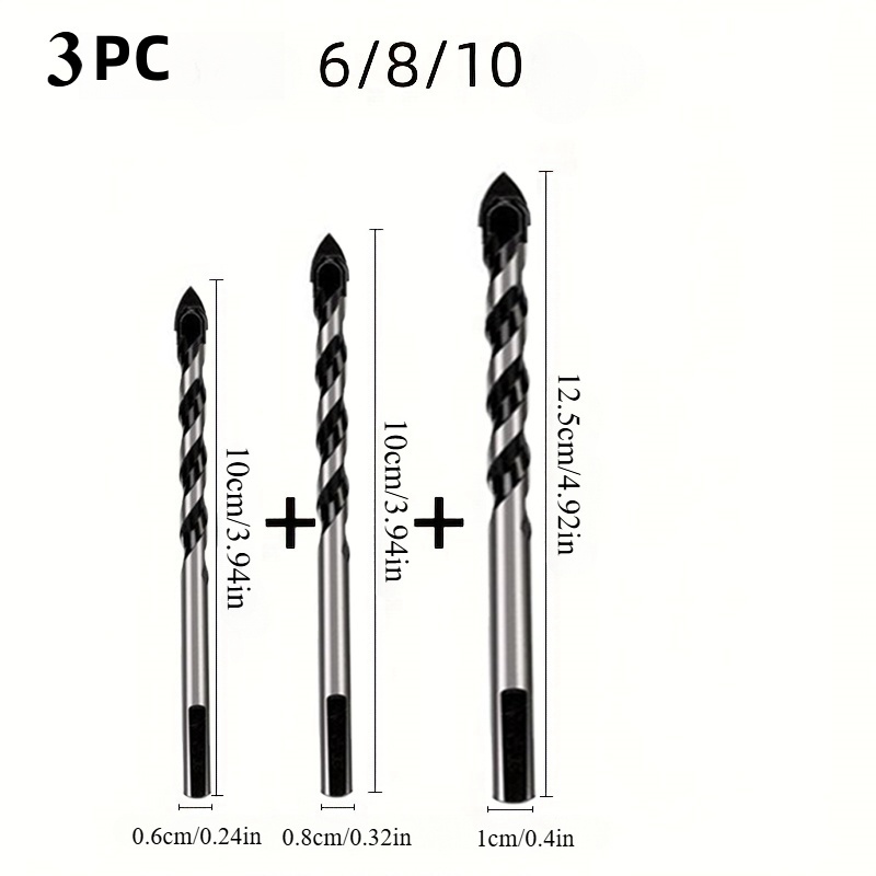Broca para azulejos de cerámica, perforadora de hormigón, apertura de agujeros, taladro triangular de aleación, taladro manual de cemento de vidrio de 6mm: Plata