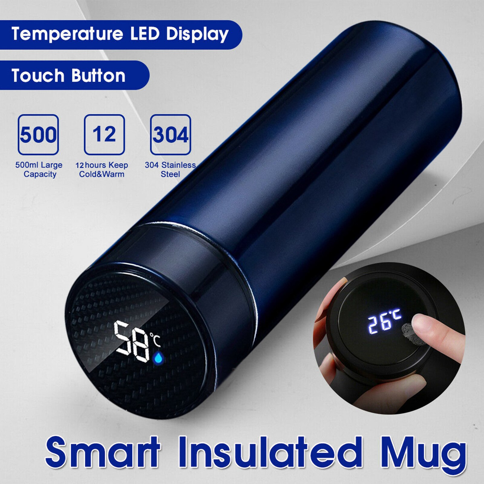 Vacuum Flask Smart Kettle LCD Screen Display Temperature Stainless Steel Leak Proof, Double Walled, Keep Drink & Cold