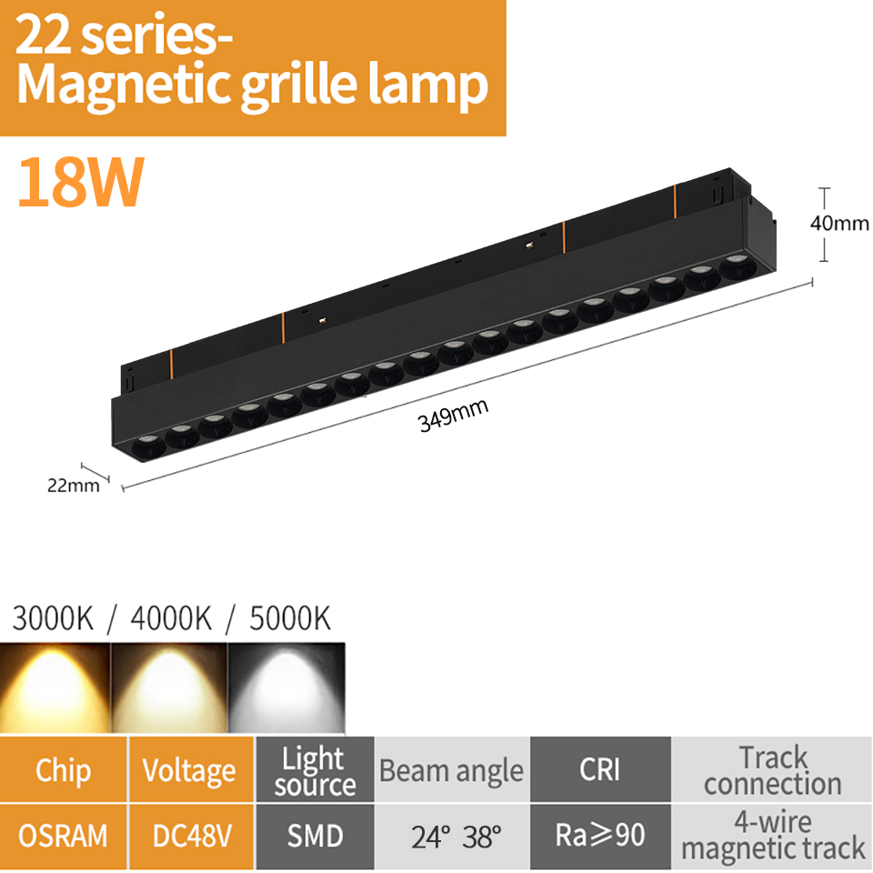 Iluminação de pista magnética led 12w 18 24 36 sem design de luz principal sala de estar quarto lâmpada magnética linear 48v regulável zigbee dali: LIGHT BLUE / Laranja