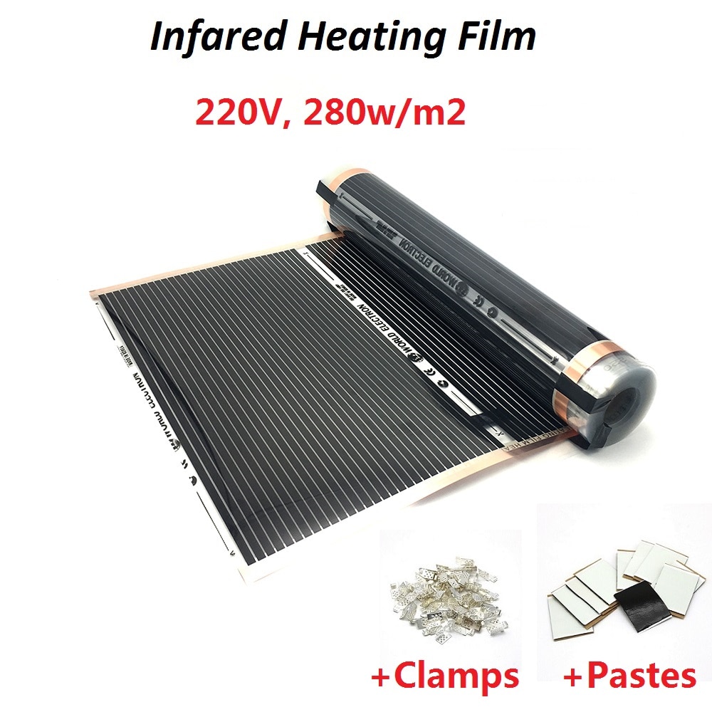 MINCO WÄRME AC220V 50cm Breite 280 w/m2 Infrarot Kohlenstoff Fußbodenheizung Film mit Zubehör