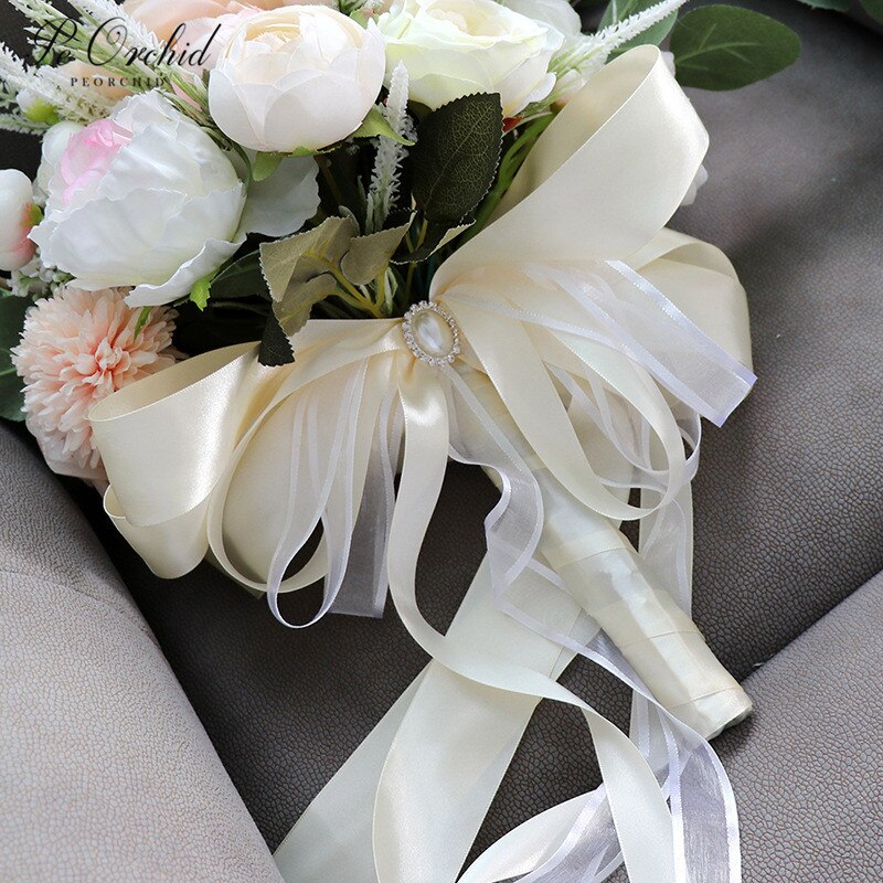 Peorchid champagne pink brudebuket silke blomster brudepige eucalyptus pæoner kunstig buket mariage dekoration