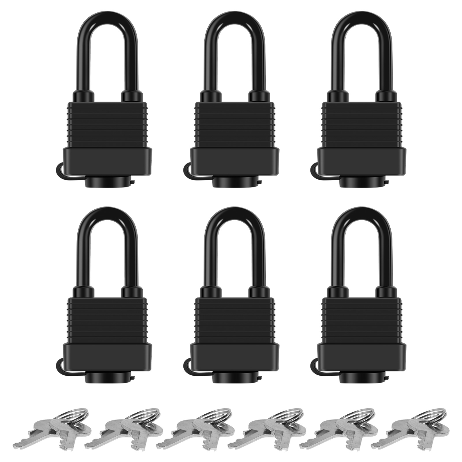 6Pcs Waterproof Padlocks with 12 Steel Keys 1-9/16inch Wide Anti-Theft Laminated Steel Lock Set Safety Padlock Heavy Duty Outdoo: Default Title