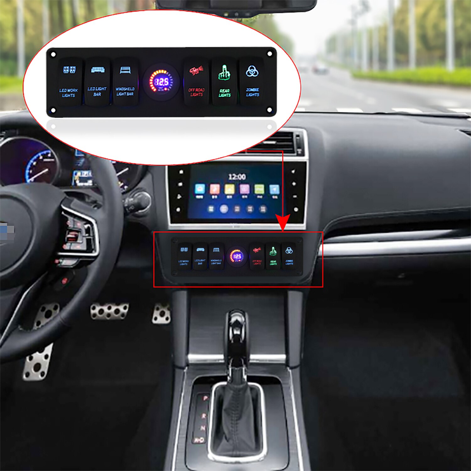 Kleurrijke 12V 6 Gang Rocker Switch Panel Stroomonderbreker Led Voltmeter Rv Auto Marine Boot Schakelpaneel Led Schakelaar panel Auto